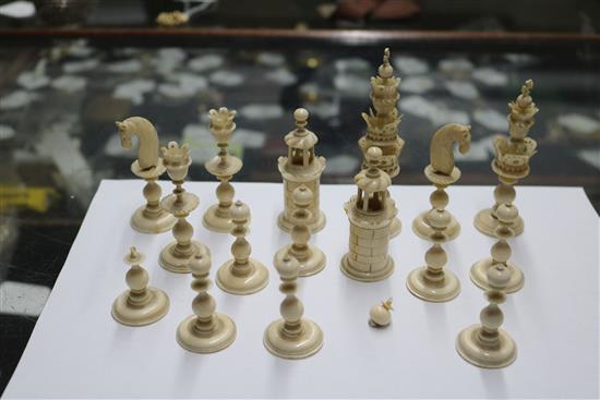 A Continental ebony and ivory chess set